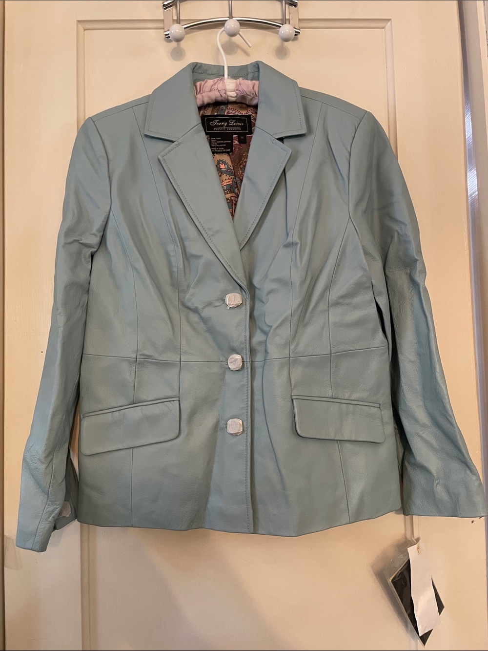 Vintage with Tags Terry Lewis Classic Luxuries Light Blue Leather Blazer